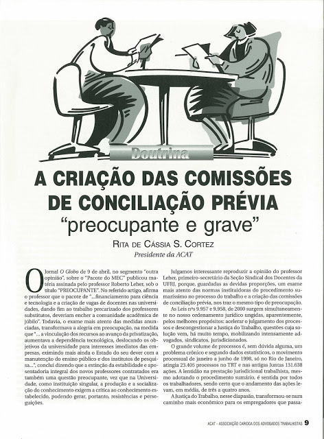 Há mais de 10 anos, a criação de “Comissões de Conciliação Prévia” já preocupavam advogados