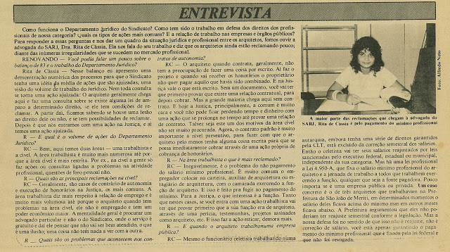 Rita Cortez comenta soluções para o mercado de trabalho dos arquitetos em fevereiro de 1984