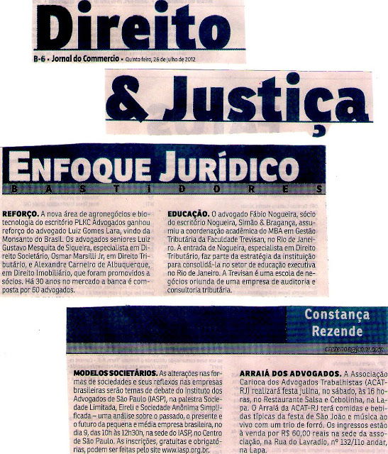 Coluna do Jornal do Commércio noticia o Arraial da ACAT, neste sábado, dia 28, às 16h, na Lapa