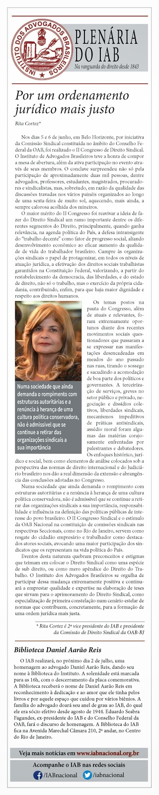 O Jornal do Commércio de hoje publicou artigo de Rita Cortez sobre o Direito Sindical na coluna semanal do IAB. Leia!