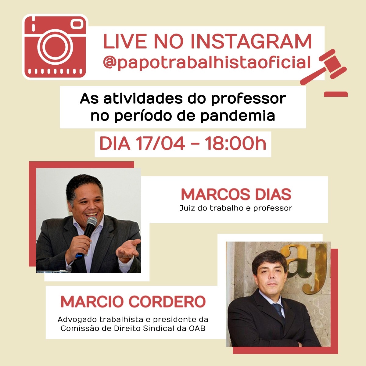 Marcio Cordero faz live no Instagram sobre “As atividades do professor no período de pandemia”, nesta sexta (17/4)