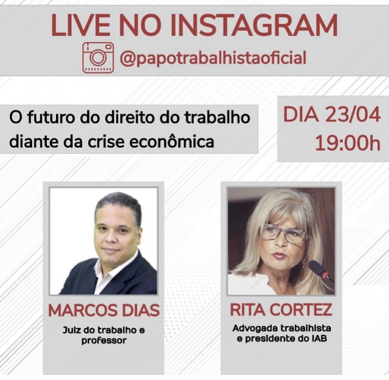 Rita Cortez faz live no Instagram sobre “O futuro do direito do trabalho diante da crise econômica”, nesta quinta (23/4)